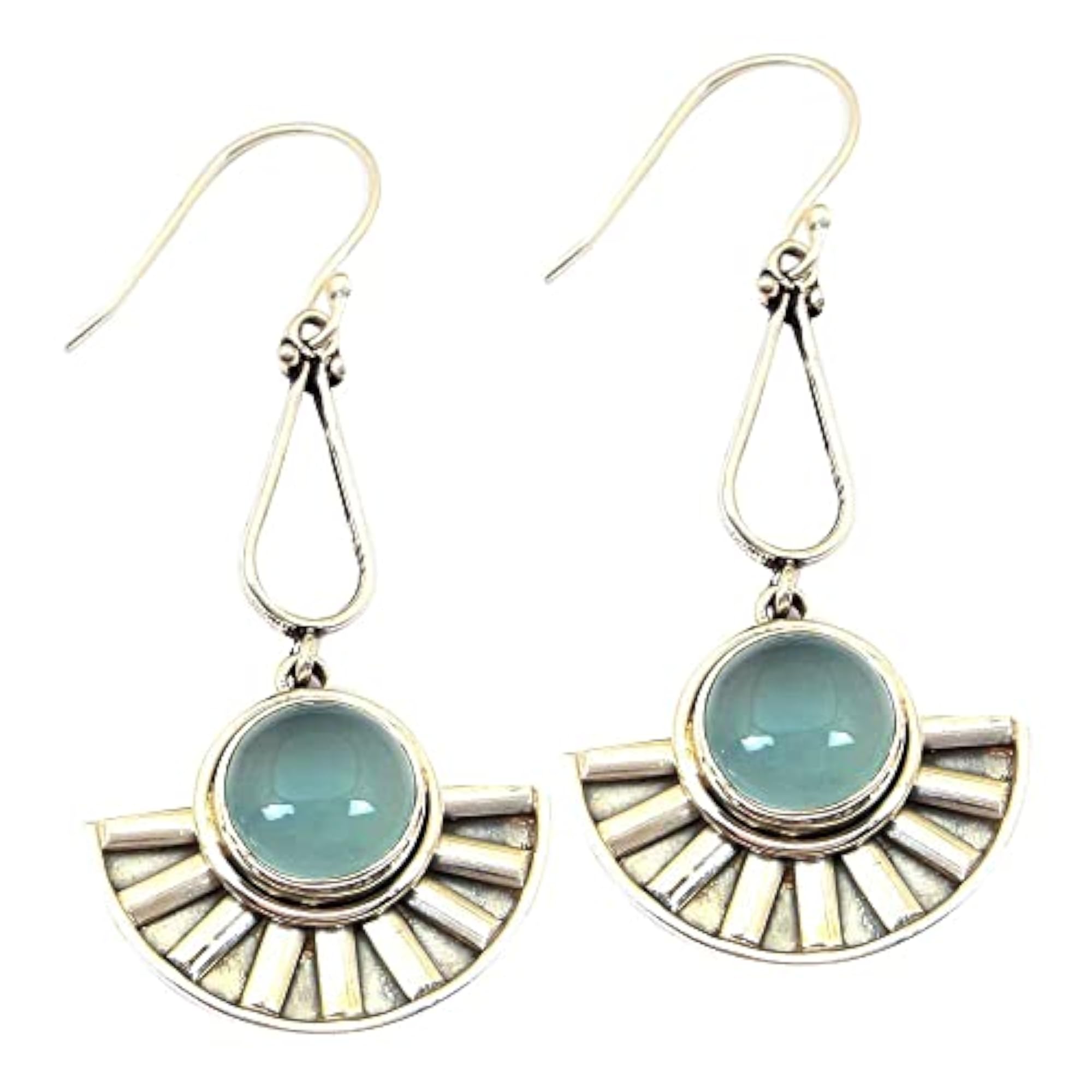Women's Handmade Natural Blue Chalcedony Dangle Earrings, Gift for Her